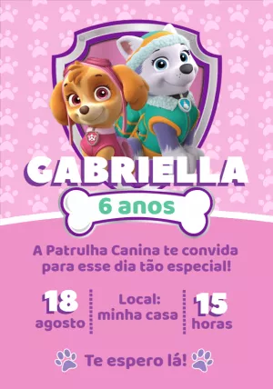 Convite Aniversário Patrulha Canina Skye e Everest para Editar
