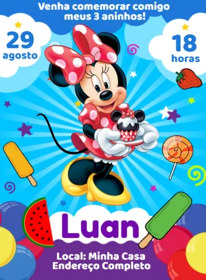Convite de Aniversário Minnie Vermelha para Editar Online