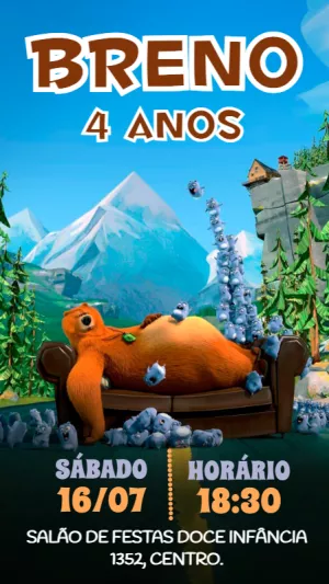 Convite de Aniversário Grizzy e os Lemmings para Editar