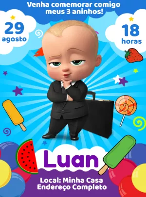 Convite Aniversário Poderoso Chefinho para Editar Online
