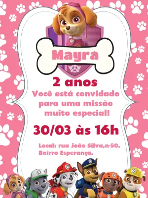 Convite Aniversário Patrulha Canina Skye para Editar Online