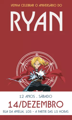 Convite de Aniversário Fullmetal Alchemist para Editar Online
