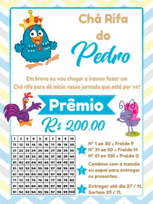 Convite Chá Rifa Galinha Pintadinha para Editar Online