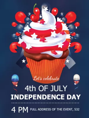 Editable Independence Day Invitation with Patriotic Cupcake