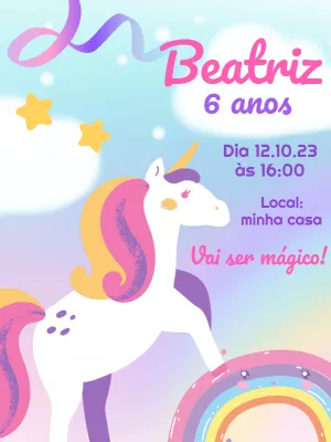 Convite de Aniversário Unicórnio Mágico para Editar Online