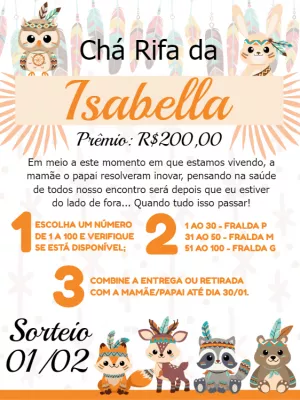 Convite Chá Rifa Animais Boho para Editar Online