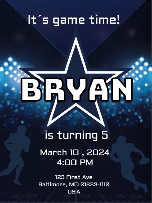 Editable American Football Birthday Party Invitation