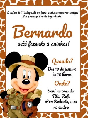 Convite Aniversário Safari do Mickey para Editar Online