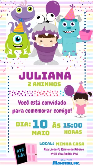 Convite de Aniversário Monstros SA para Editar Online