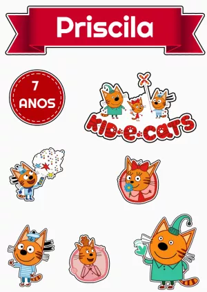 Topo de Bolo Kid-E-Cats com Personagens para Editar Online