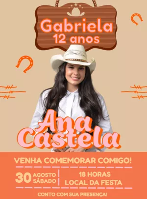 Convite de Aniversário Ana Castela Boiadeira para Editar Online