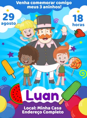 Convite Aniversário Mundo Bita com Personagens para Editar Online