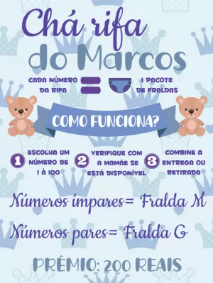 Convite Chá Rifa Ursinho Príncipe Azul para Editar Online