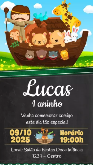 Convite de Aniversário Arca de Noé para Editar Online