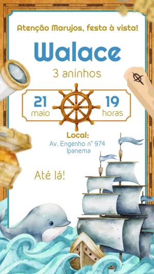 Convite de Aniversário Marinheiro Editável Online