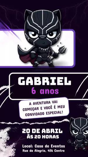 Convite de Aniversário Pantera Negra para Editar Online