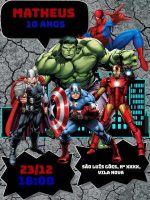 Convite de Aniversário Vingadores com Heróis para Editar Online