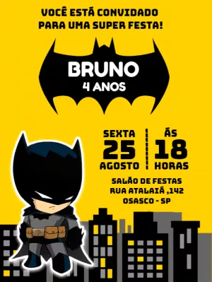Convite de Aniversário Batman para Editar Online