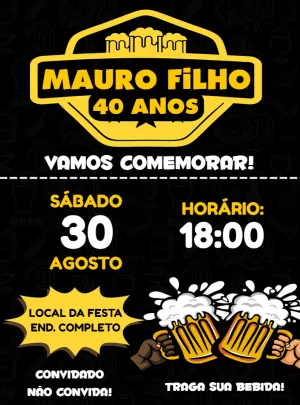Convite de Aniversário Tema Boteco com Cerveja para Editar