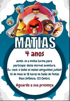 Convite de Aniversário Angry Birds com Personagens para Editar Online