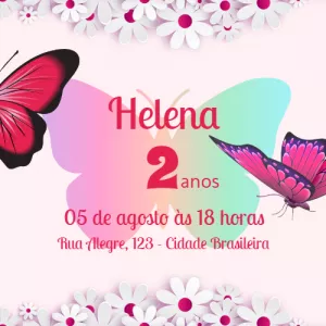 Convite Aniversário Borboletas Delicadas para Editar Online