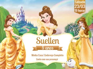 Convite de Aniversário Princesa Bela para Editar Online
