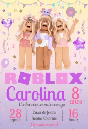 Convite de Aniversário Roblox Menina para Editar Online