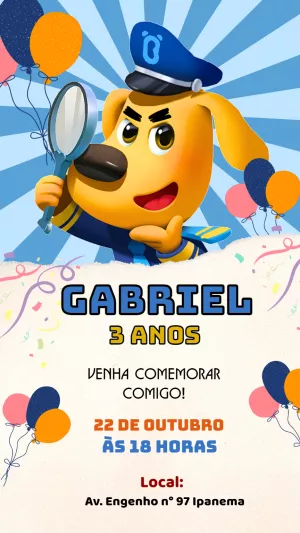 Convite de Aniversário Detetive Cão para Editar Online