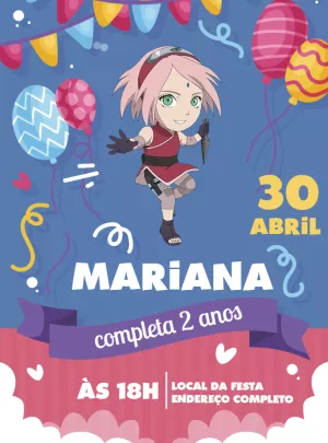 Convite Aniversário Sakura do Naruto para Editar Online