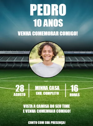 Convite de Aniversário Futebol com Foto para Editar Online