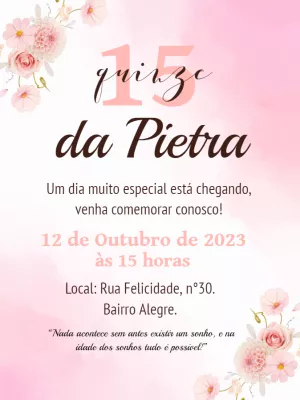 Convite de 15 Anos Floral Rosa Delicado para Editar Online