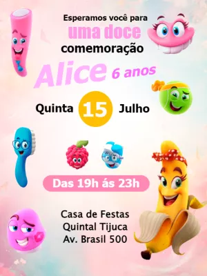 Convite de Aniversário Fini Candy Color para Editar Online