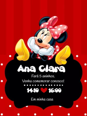 Convite de Aniversário Minnie Vermelha para Editar Online