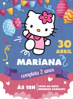 Convite de Aniversário Hello Kitty para Editar Online