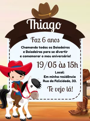 Convite Aniversário Cowboy Boiadeiro para Editar Online