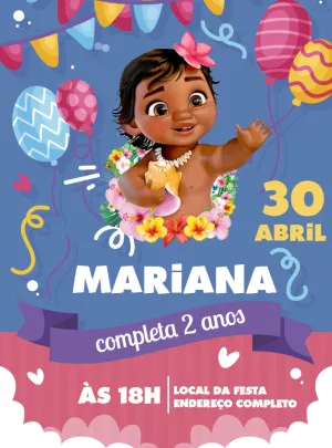 Convite de Aniversário Moana Baby para Editar Online