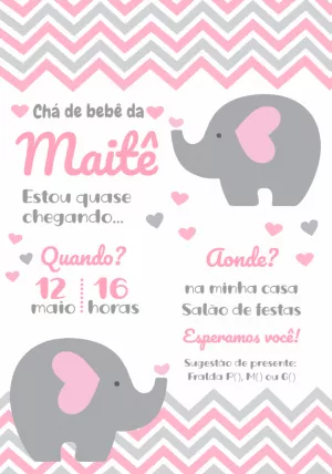 Convite Chá de Bebê Elefantinha Rosa para Editar Online