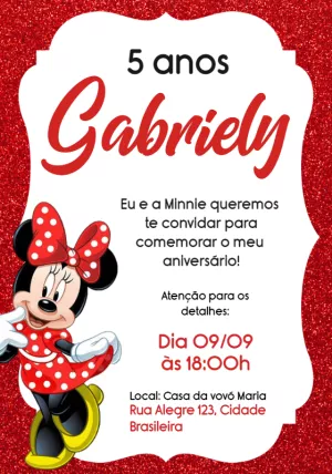 Convite Aniversário Minnie Vermelha para Editar Online