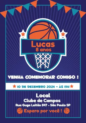 Convite de Aniversário Basquete Editável para Imprimir