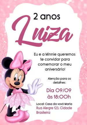 Convite de Aniversário Minnie Rosa Editável Online