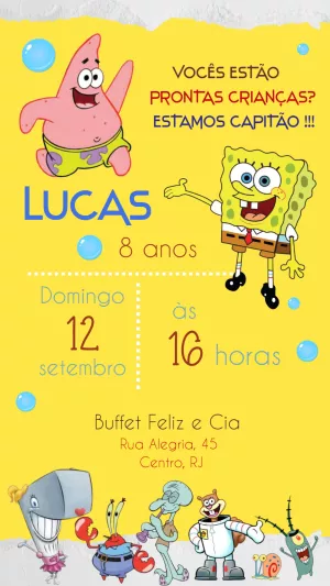 Convite Aniversário Bob Esponja e Amigos para Editar Online