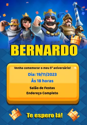 Convite de Aniversário Clash Royale com Personagens para Editar