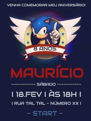 Convite de Aniversário Sonic para Editar Online e Imprimir