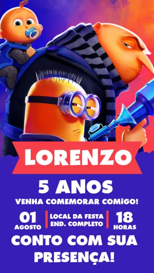 Convite Aniversário Meu Malvado Favorito para Editar Online