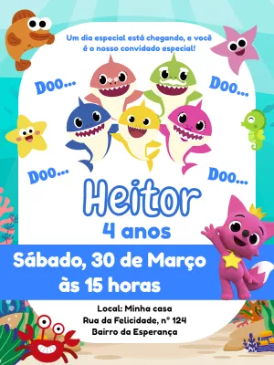 Convite Aniversário Baby Shark para Editar Online
