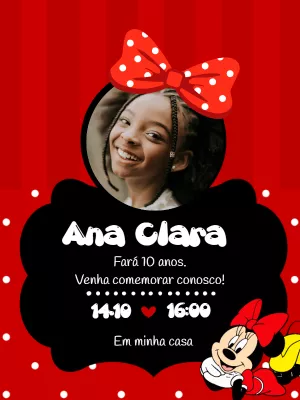 Convite de Aniversário Minnie Mouse com Foto para Editar Online