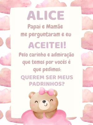 Pedido para Padrinhos de Batismo Ursinha para Editar Online