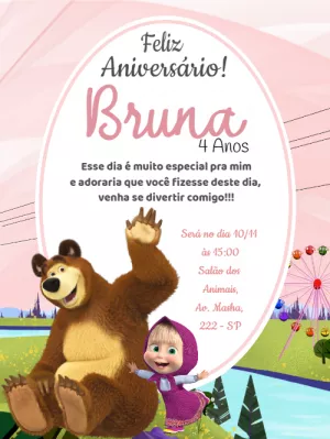 Convite de Aniversário Masha e o Urso para Editar Online