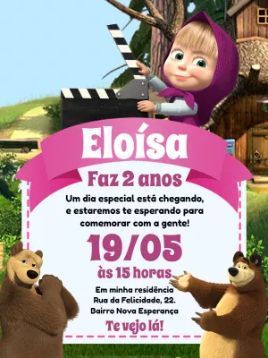 Convite de Aniversário Masha e o Urso para Editar Online