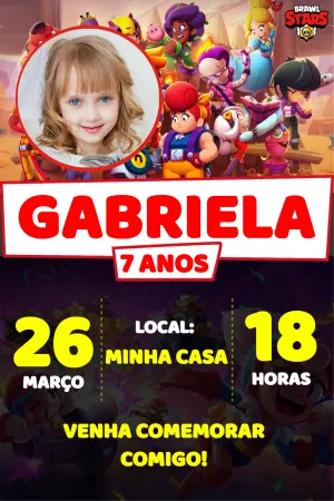 Convite Aniversário Brawl Stars com Foto para Editar Online